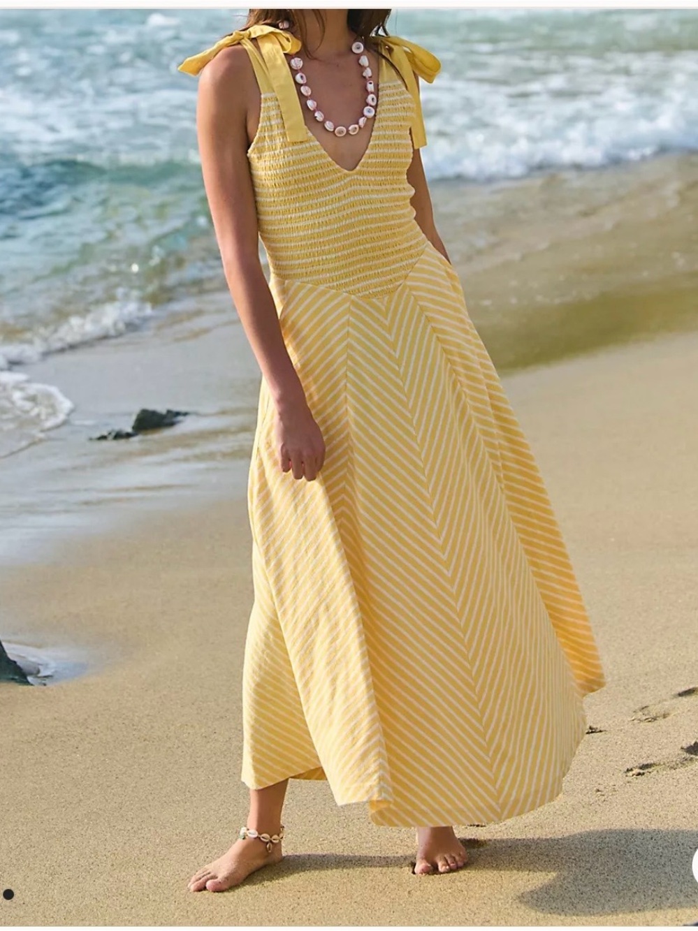 Yellow Striped Tie-Shoulder Midi to Maxi Dress